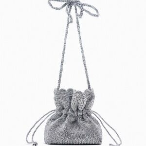 Zara Silver Knit Drawstring Bag